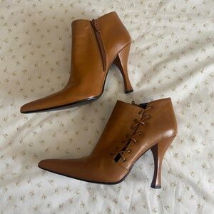 y2k brown leave up ankle boots